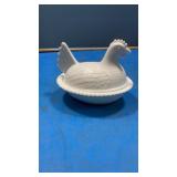 Milk glass hen on nest