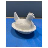 Milk glass hen on nest