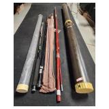 4 fly fishing pole and 2 rod holders