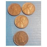 1941, 1942 1955d Lincoln cents and 1905 Indian