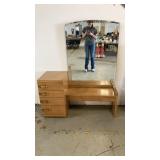 Blond Retro Vanity with Hinged Mirror