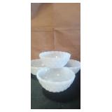 4 White milk glass bowls