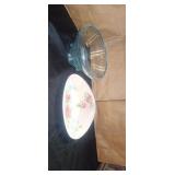 Glass rose plate and blue bowl