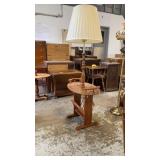 Vintage Oak End Table with Light & Magazine