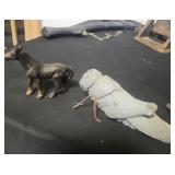 cast iron horse and pot cast grasshopper