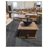 Antique hand crank coffee grinder