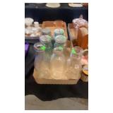 Three milk jars, and four ball jars