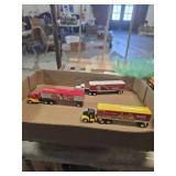 3 metal  Coca-Cola semi truck and trailer