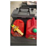 Toolbox and two newer gas cans