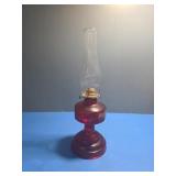 Vintage red flash glass oil lamp with eagle