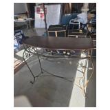 Wrought iron half-moon console table with wood