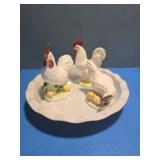 Bone China rooster and hen figurines