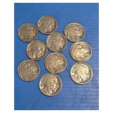 10 buffalo nickels with readable dates