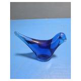 Vintage cobalt blue art glass bird paper weight