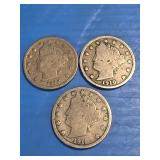 3 v nickels 1910,1911,1912