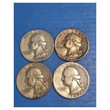 4 silver quarters 1964,1964,1958,1942