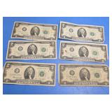 6 2 dollar bills