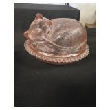 Indiana Glass Pink Sleeping Kitten candy dish