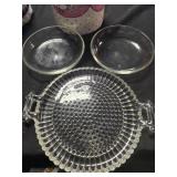 Hobnail plaate and clear bowls