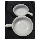 2 glass bake white milk glass soup bowls