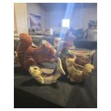 2 Squirrels, fish and bird ceramic planters
