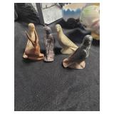4 vintage Chinese hand carved stone pigeons and 1