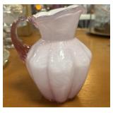 Vintage Fenton Glass Pink Rose Overlay Pitcher