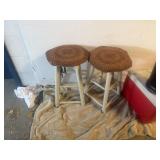 2 wooden stools