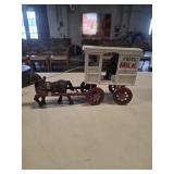 Cast Iron Horse Drawn Milk Delivery Wagon