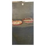 Red glass bowl and plate