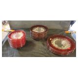 Red and clear glass dishes