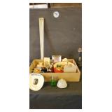 Wooden spindles, salt and pepper shakers,
