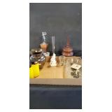 Glass salt and pepper shakers, pen holder, trophy