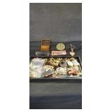 Glass egg, jewelry,  glasses, patch and lighter