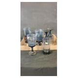 Flat of blue glassware