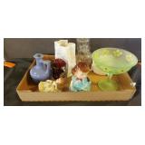 Candy dish, glass bag, cups and figurines