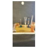 Flat of assorted glassware