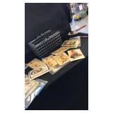 Old post cards. Metal basket