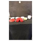Salt and pepper cup plates yellow bowl