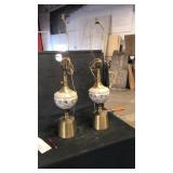 Pair gold flowers lamps. Vintage