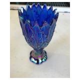 Blue carnival Glass vase