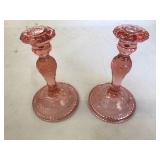 Pink Glass candlesticks