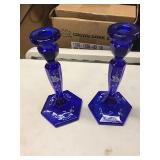 handpainted Fenton Glass candlesticks