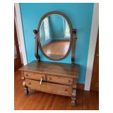 Vintage Quarter Sown Oak Dresser, Oval Glass Mirror w/ Classic Carved Claw Feet