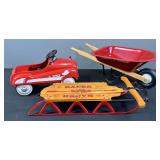 Toy Radio Flyer Wheelbarrow, Fire Chief Truck & Classic Racer Sled