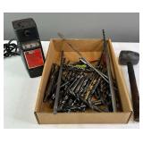 Drill Bit Sharpener,Drill Bits and Mallet.