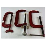 Lot of 3 C Clamps 2-  8" C Clamps  One Marked Columbian Hardware Co. Cleveland Ohio. 1 -  7.5" C Clamp