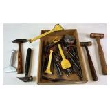 Brass Hammer, Double Sided Soft Hammer, Tape Measure, and Chisels