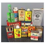 Union Leader Smoking Tobacco Tin, Watkins Vanilla Extract Bottle & Assorted Oil Tins