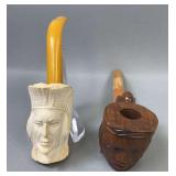 Carved Unbranded Indian Chief Head White and Indian Chief Head Unbranded Smoking Pipes